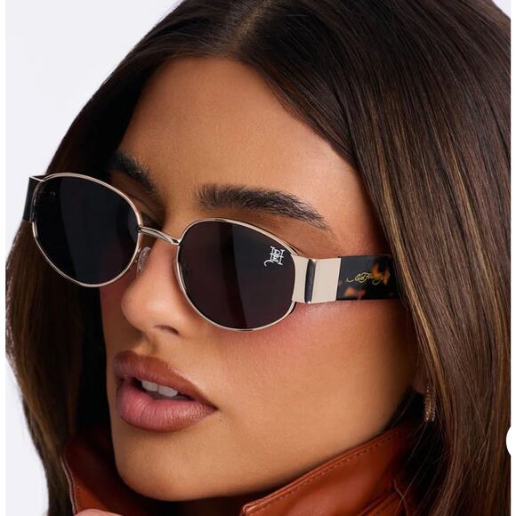 Ed Hardy Dragon Sunglasses Y2K Oval Tortoise Shades Black Gold Streetwear NWT main image 7
